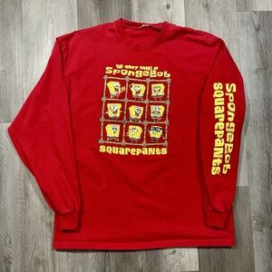 Vintage‎ 2002 SpongeBob SquarePants Nickelodeon The Many Faces Size L L/S TShirt